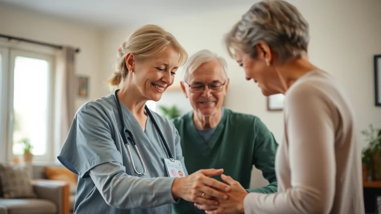 Engaging caregiver providing in home care austin tx to an elderly client in a warm living room.