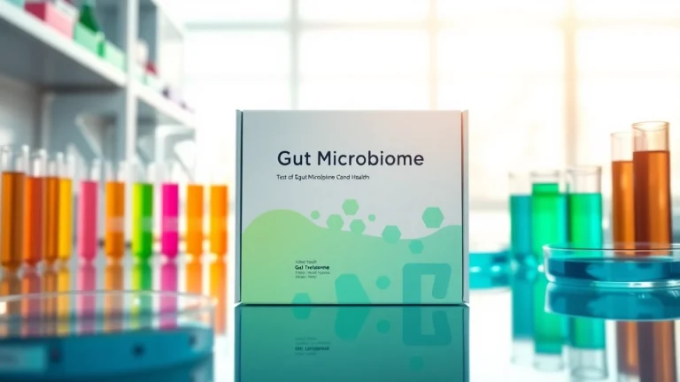 Engaging visual of a Gut Microbiome Test kit highlighting its design and features in a modern lab.