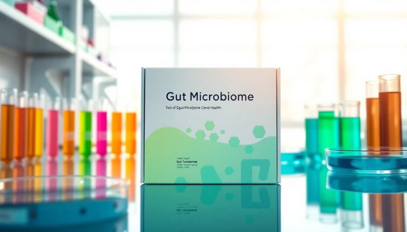 Engaging visual of a Gut Microbiome Test kit highlighting its design and features in a modern lab.