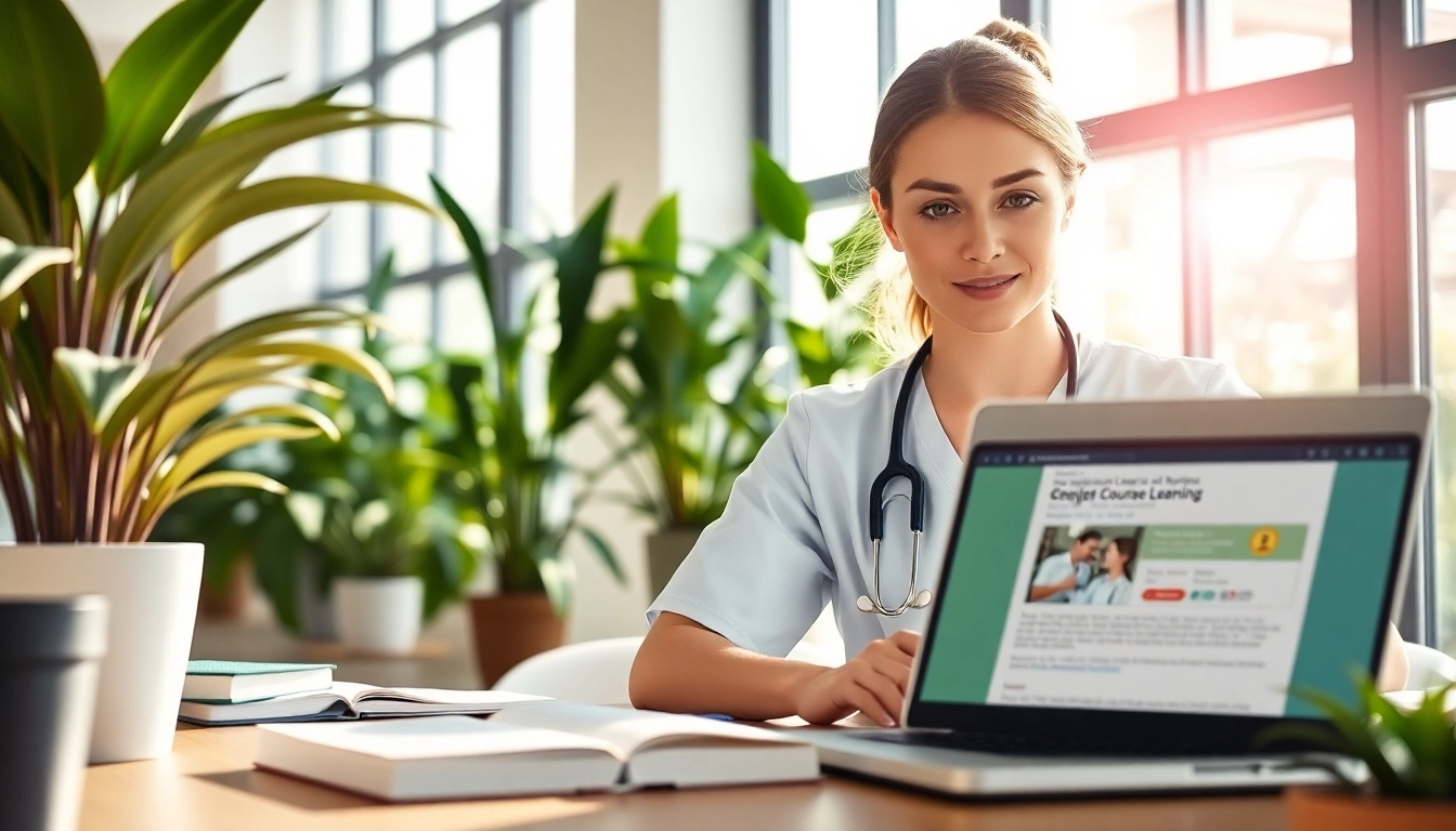 Engaged nurse studying nursing ceus in a serene learning environment with natural light.