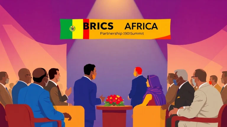 Dynamic interaction at the BRICS Africa partnership summit highlighting collaborative efforts.