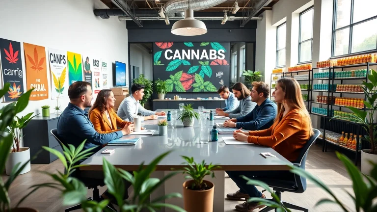 Engaging teamwork at a cannabis marketing agency brainstorming innovative strategies.