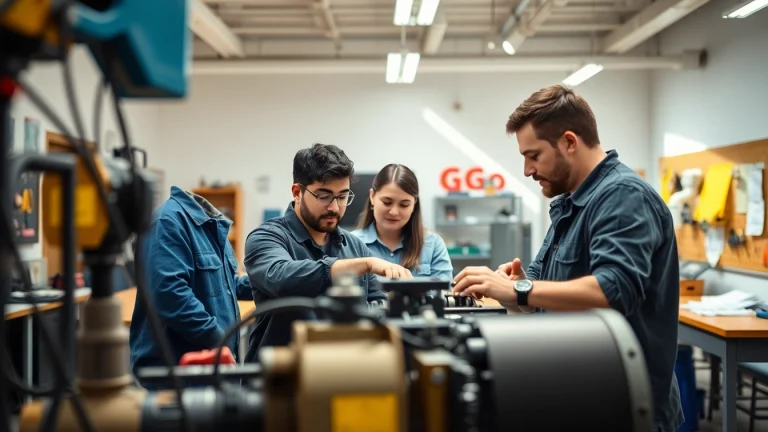 Engaged students at a trade school in Tennessee collaborating on practical skills in a modern classroom.