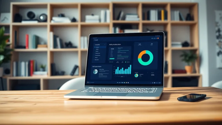 Analyze text using an ai detector tool on a sleek laptop in a bright home office setting.
