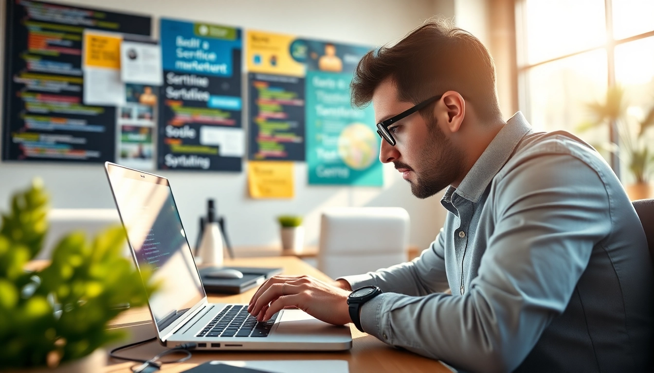 Création site internet Metz avec un développeur web travaillant dans un bureau moderne et lumineux.