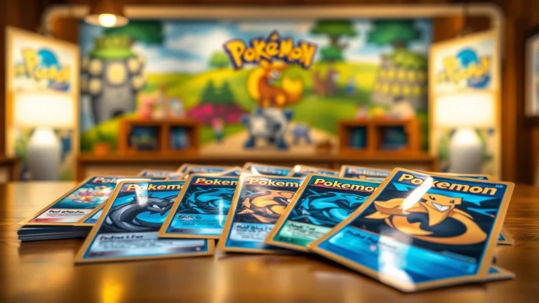 Showcase of real pokemon cards laid out on a table, highlighting their unique features and rarity.