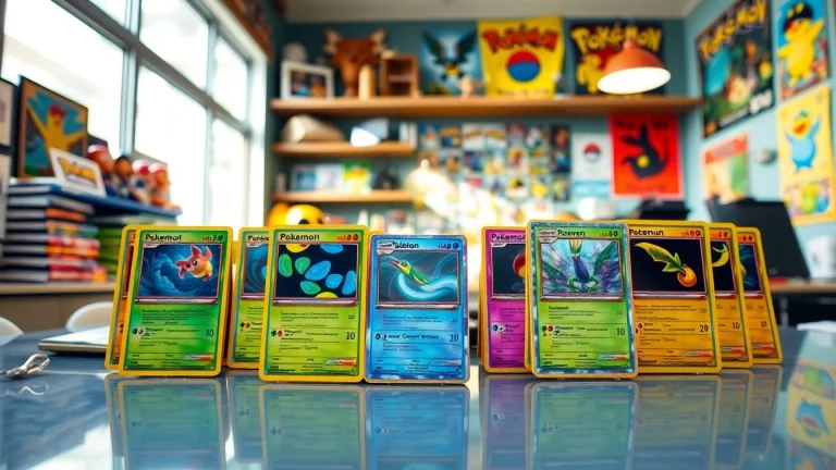 Display of real Pokemon cards with distinctive features and vibrant colors ready for trade.