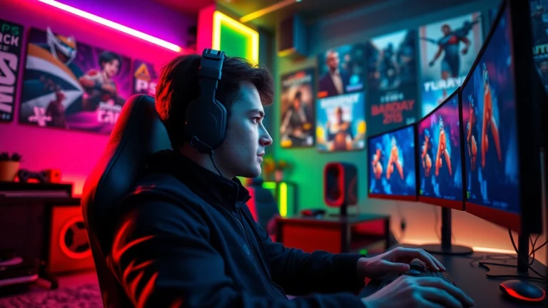 Experience intense gaming action with PS5 games in a dynamic environment featuring LED lights.