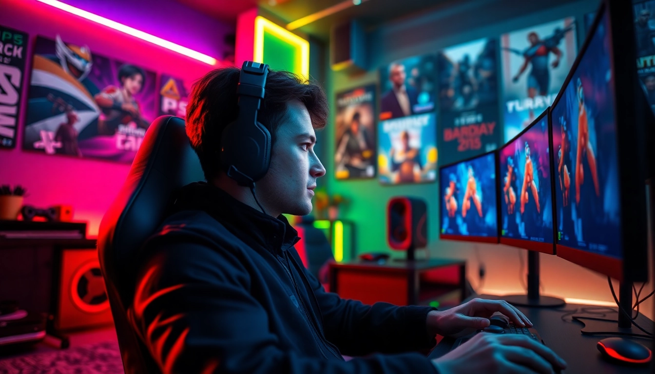 Experience intense gaming action with PS5 games in a dynamic environment featuring LED lights.
