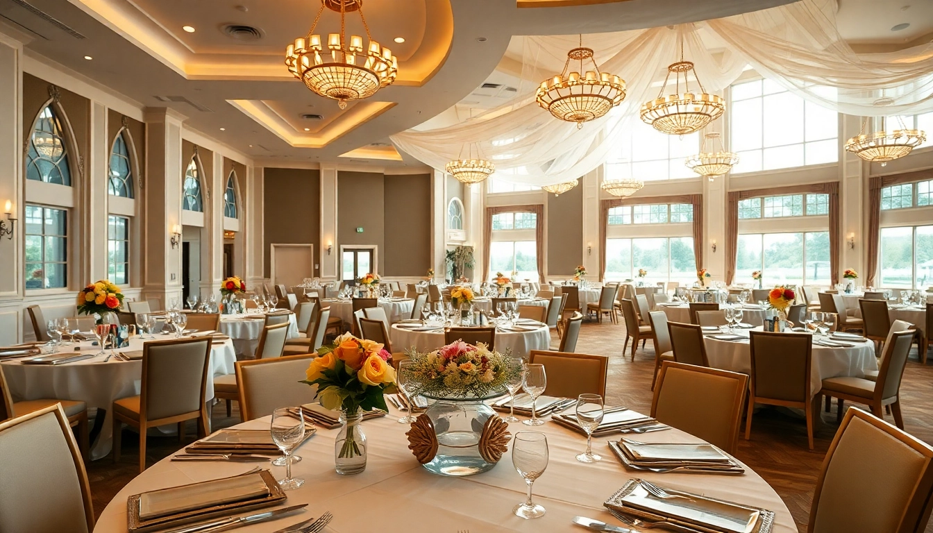 Experience the elegance of trenton event center, featuring beautifully arranged banquet tables and inviting décor.