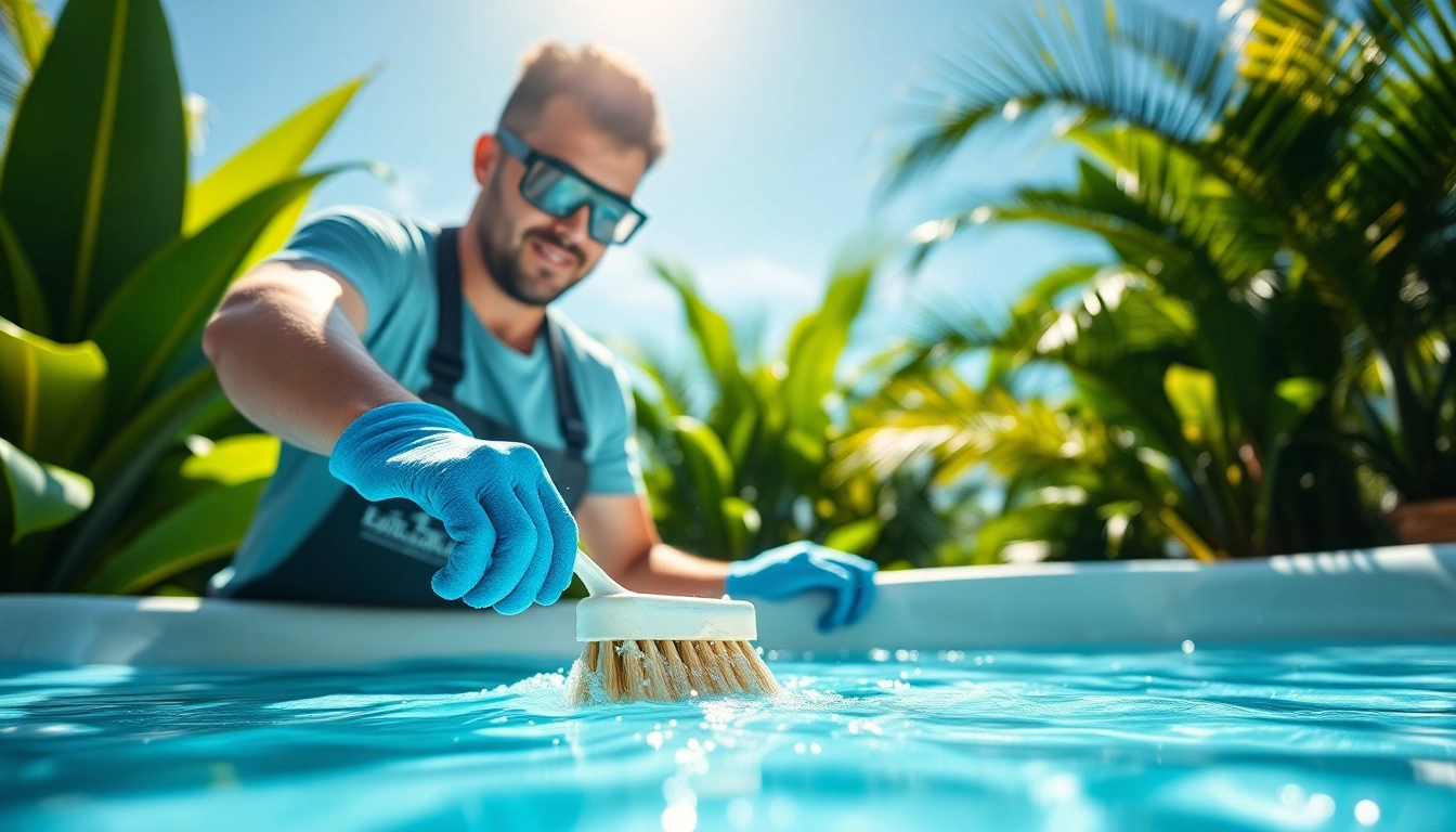 Practicing Hot Tub Maintenance by cleaning the tub in a serene outdoor setting.