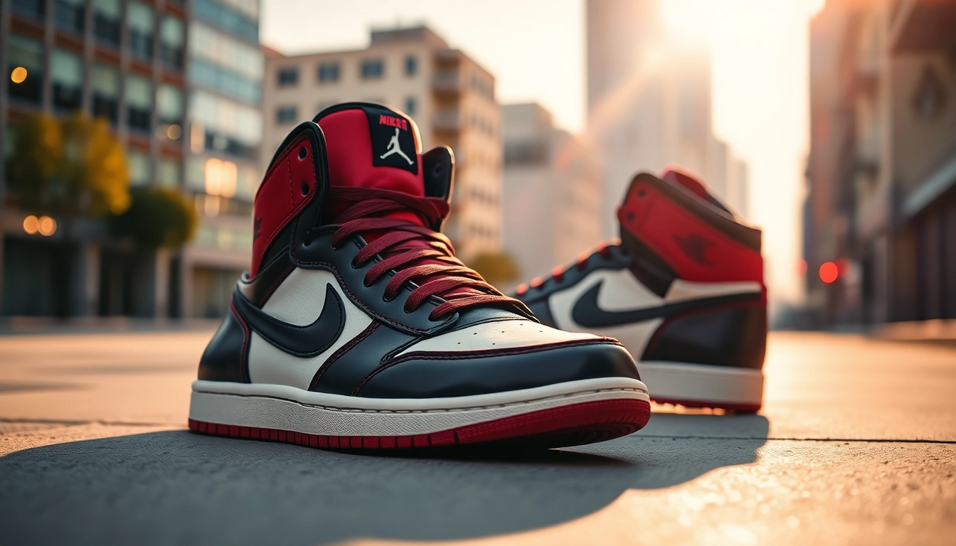 Showcasing high quality replica Jordans with detailed features in bright urban setting.