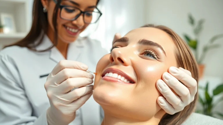 Client receiving face fillers from a professional in a modern aesthetic clinic