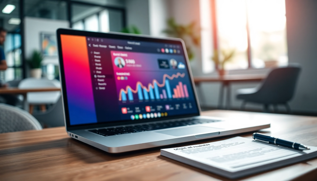 Utilizing a social media panel interface to enhance digital presence in a modern workspace.