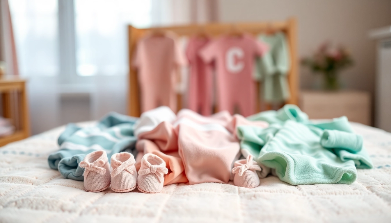Showcase of adorable newborn baby clothes highlighting comfort and style.