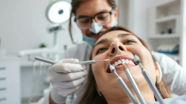 Providing fillings and restorative work during a dental procedure in a modern clinic setting.