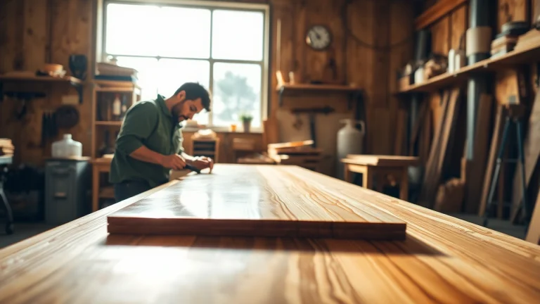 Applying laminating resin to fiberglass in a detailed workshop scene with tools and natural light.