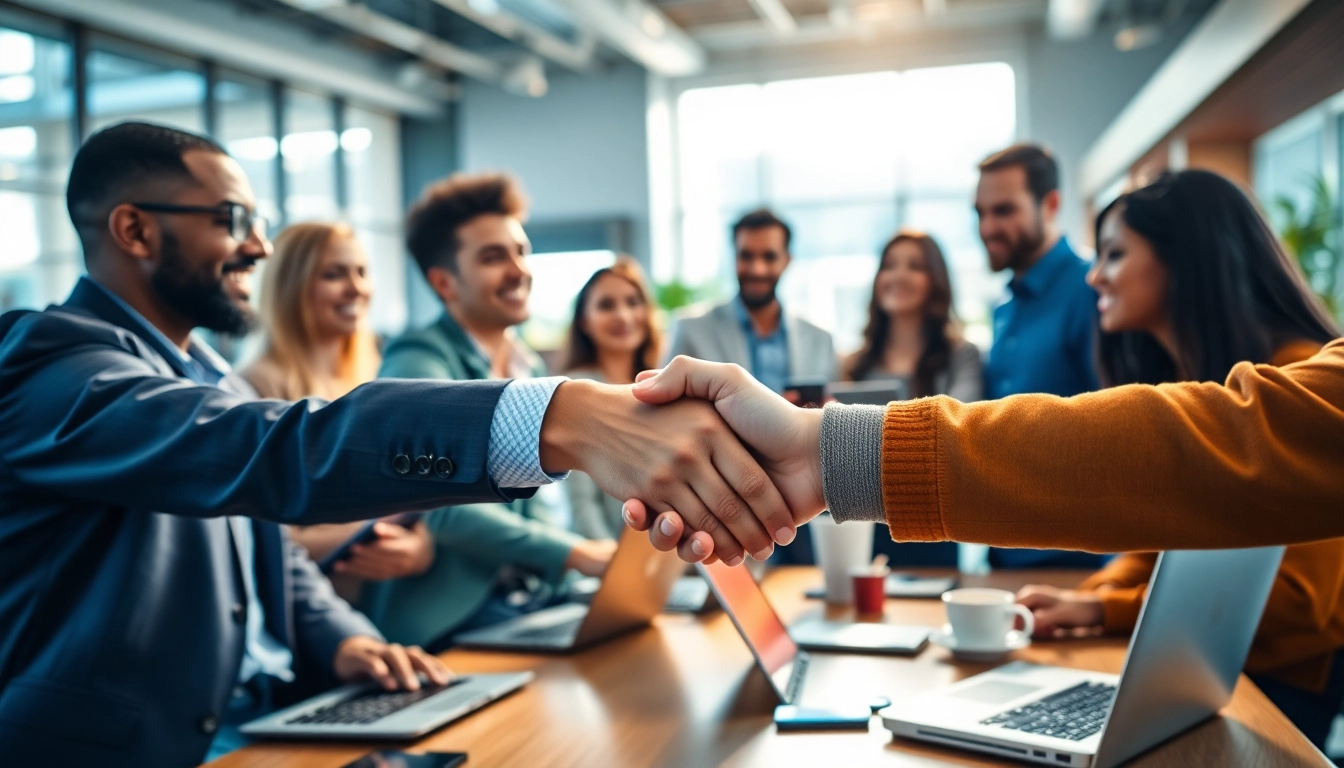 Reconnect on LinkedIn for job search through professional networking interactions, showcasing handshake and collaboration.