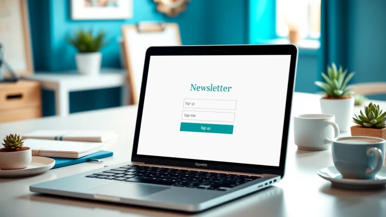 Encourage newsletter signup with a visually engaging digital workspace showcasing a signup form.