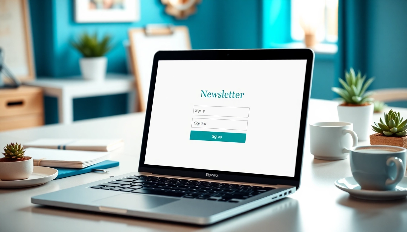 Encourage newsletter signup with a visually engaging digital workspace showcasing a signup form.