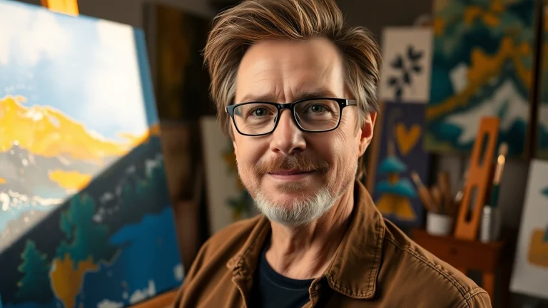 Speck Mellencamp creating art in his studio with vibrant colors and expressive paintings.