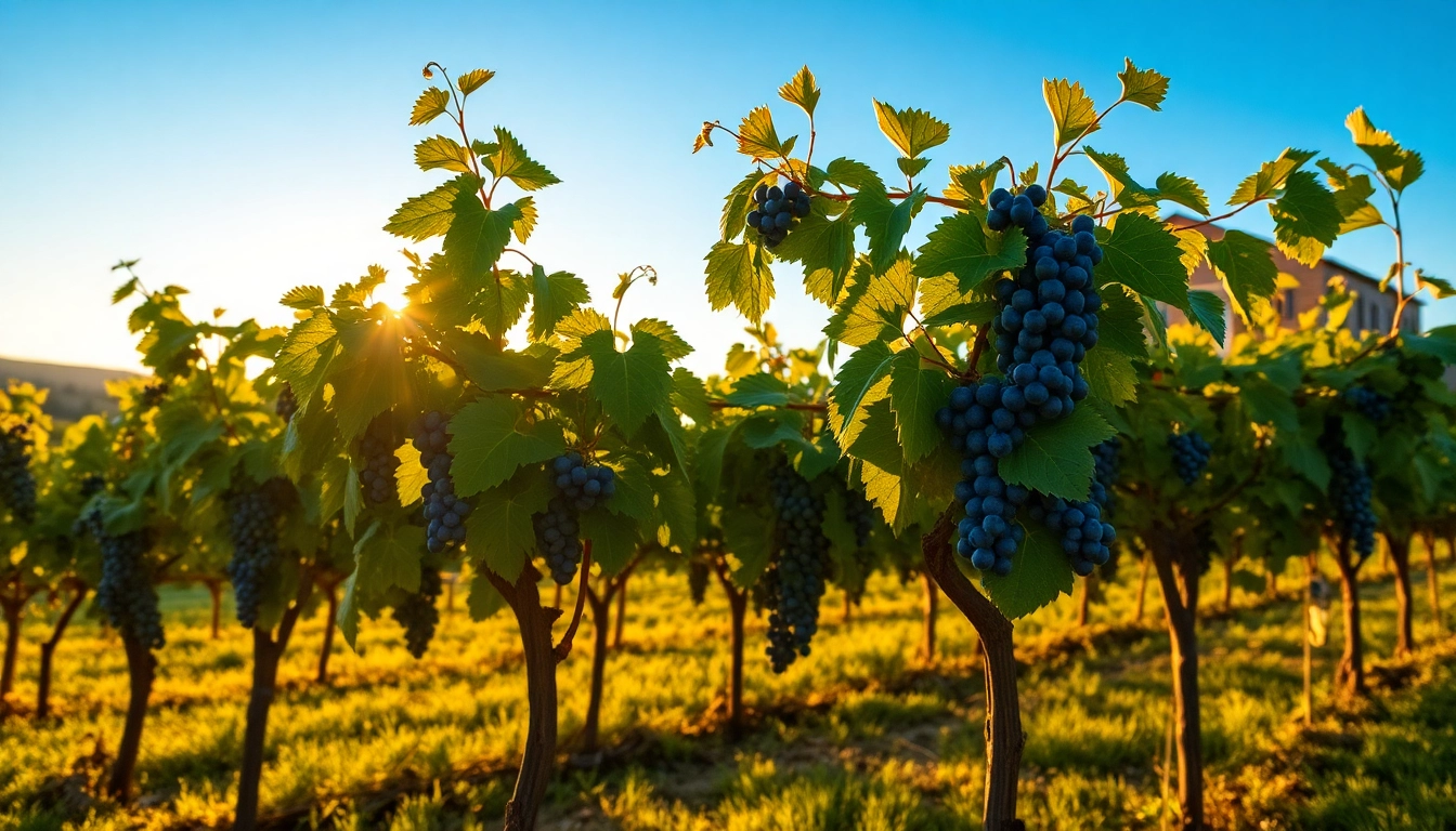 Enjoy clarksburg wineries with a picturesque vineyard landscape showcasing ripe grapes and warm lighting.