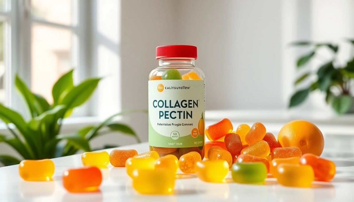 Promoting Collagen pectin gummies with vibrant colors and inviting setting.
