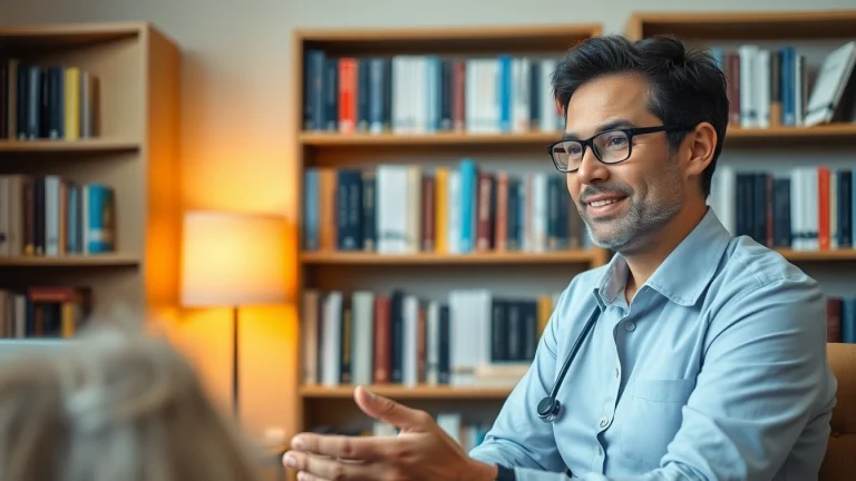 Therapist helping a patient understand depression in a calm, cozy office setting.