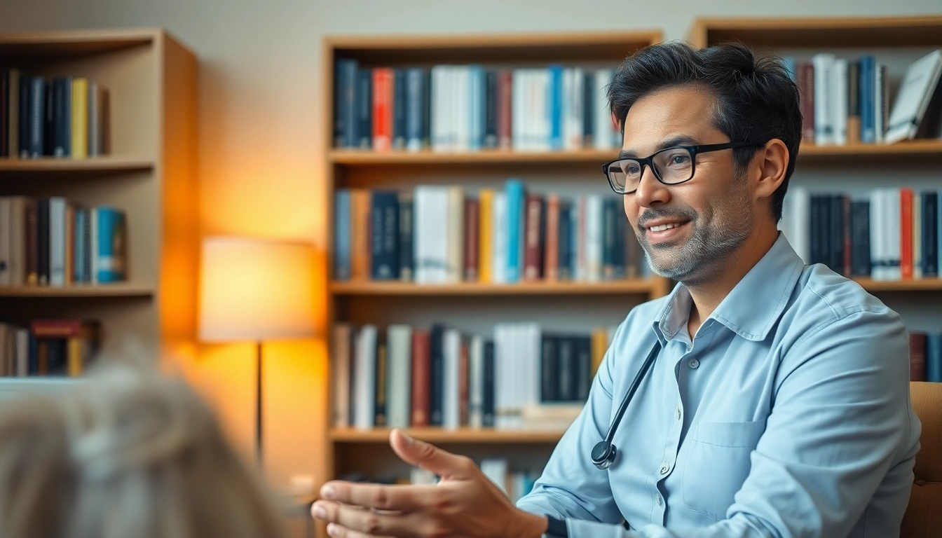 Therapist helping a patient understand depression in a calm, cozy office setting.