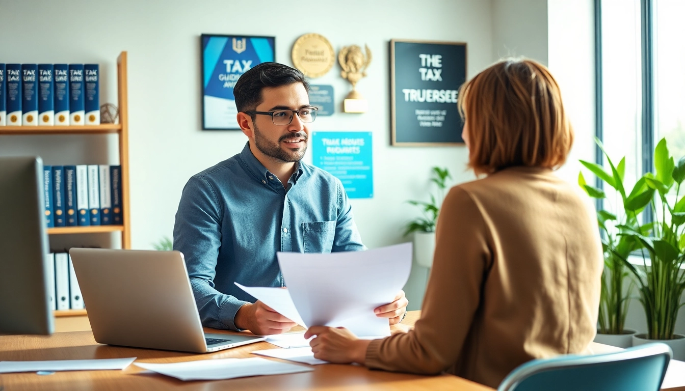 Helping a client with back tax professional guidance in a cozy office setting.