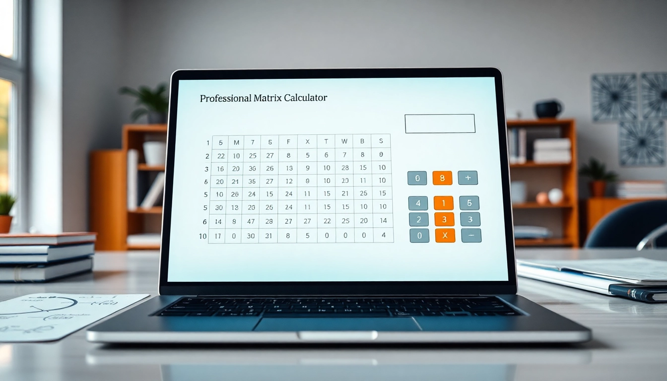 Utilize the Matrix Calculator to perform complex matrix operations effortlessly on a sleek laptop screen.