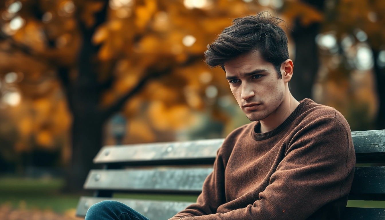 Heartbroken person reflecting on a relationship breakup while sitting alone on a park bench.