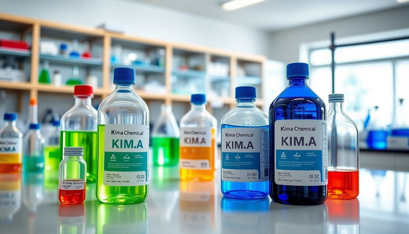 Showcase Kima Chemical products in a vibrant lab setting, highlighting innovative chemical solutions.