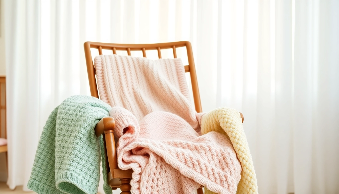Cozy nursery showcasing a variety of baby blanket textures and colors for a soothing ambiance.