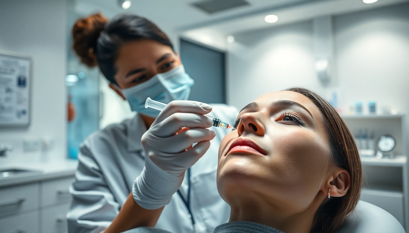Applying wrinkle relaxers with precision in a modern clinic, showcasing professional expertise.