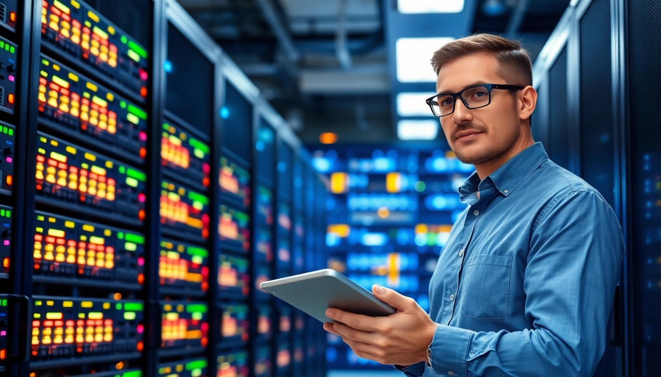 Verwaltung des Windows Server 2025 Standard in einem modernen Rechenzentrum mit Serveranlagen.
