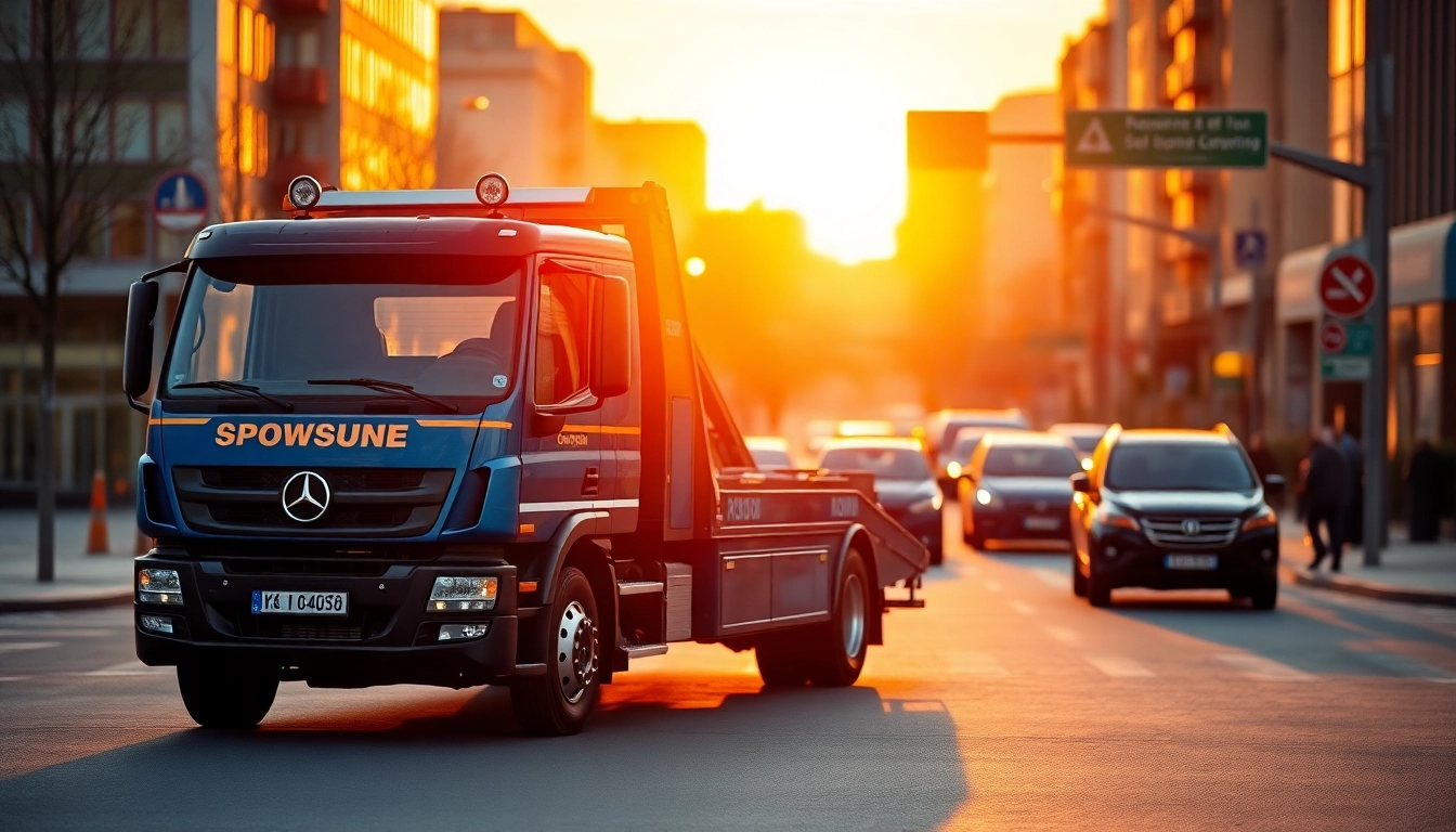 Laweta Katowice szybko transportuje pojazdy w miejskim otoczeniu.