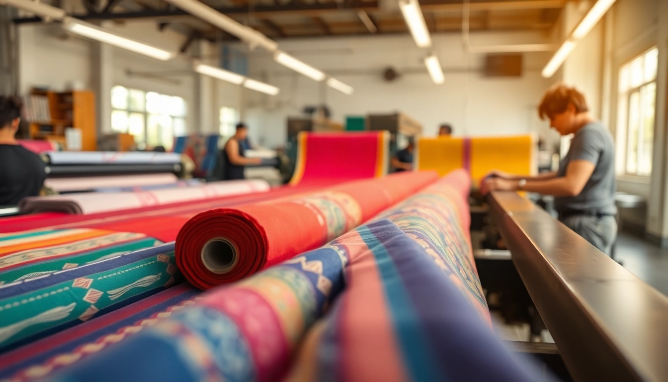 Katoen fabric being printed in a vibrant textile workshop.