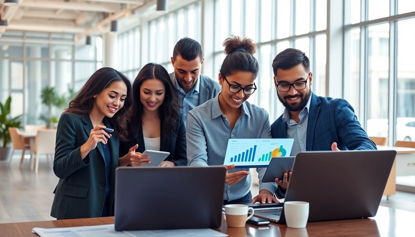 Analyze a find competitor customer list in an office with diverse professionals reviewing data.