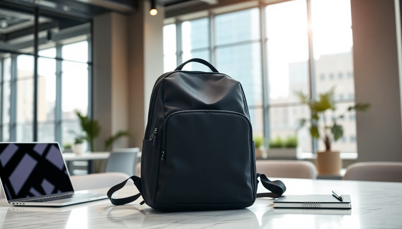 Vielseitiger Business Rucksack Hangepäck mit stilvollem Design auf einem Schreibtisch.