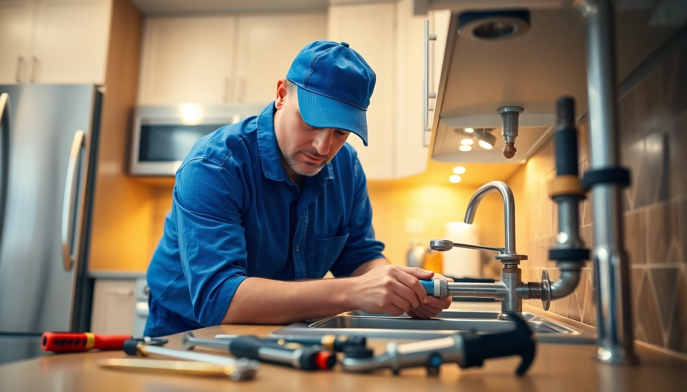 Trustworthy plumbers wake forest fixing a leak under a kitchen sink, showcasing expertise.