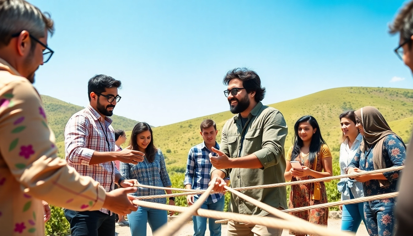 Équipe en action lors d'une activité de team building maroc en plein air, renforçant la cohésion.