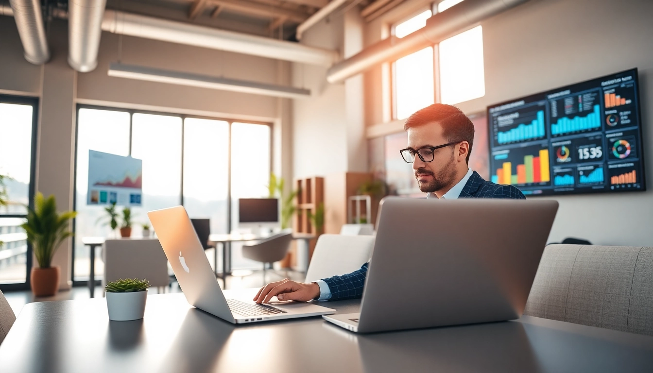 Engaging digital marketer analyzing data as a search optimization company strategy unfolds