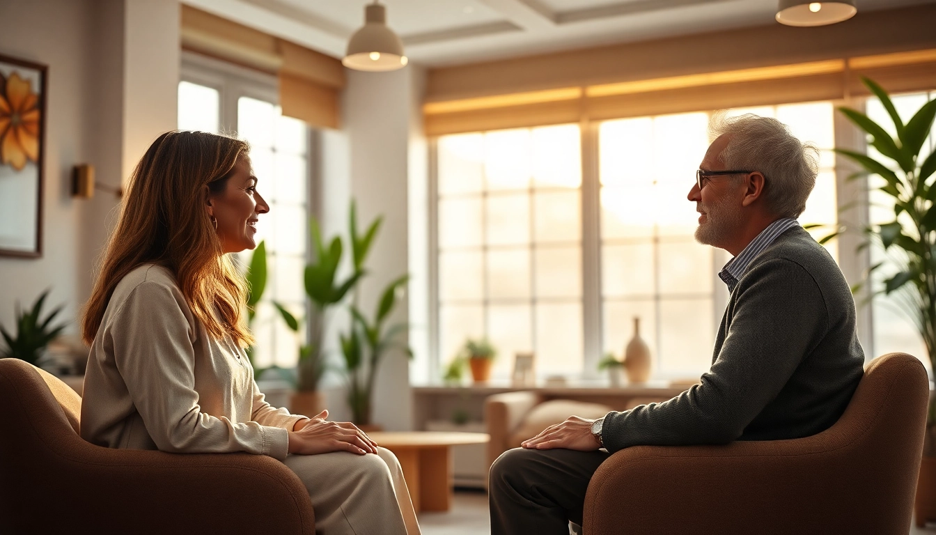 Engaging counselling session illustrating a supportive environment with a therapist and client.
