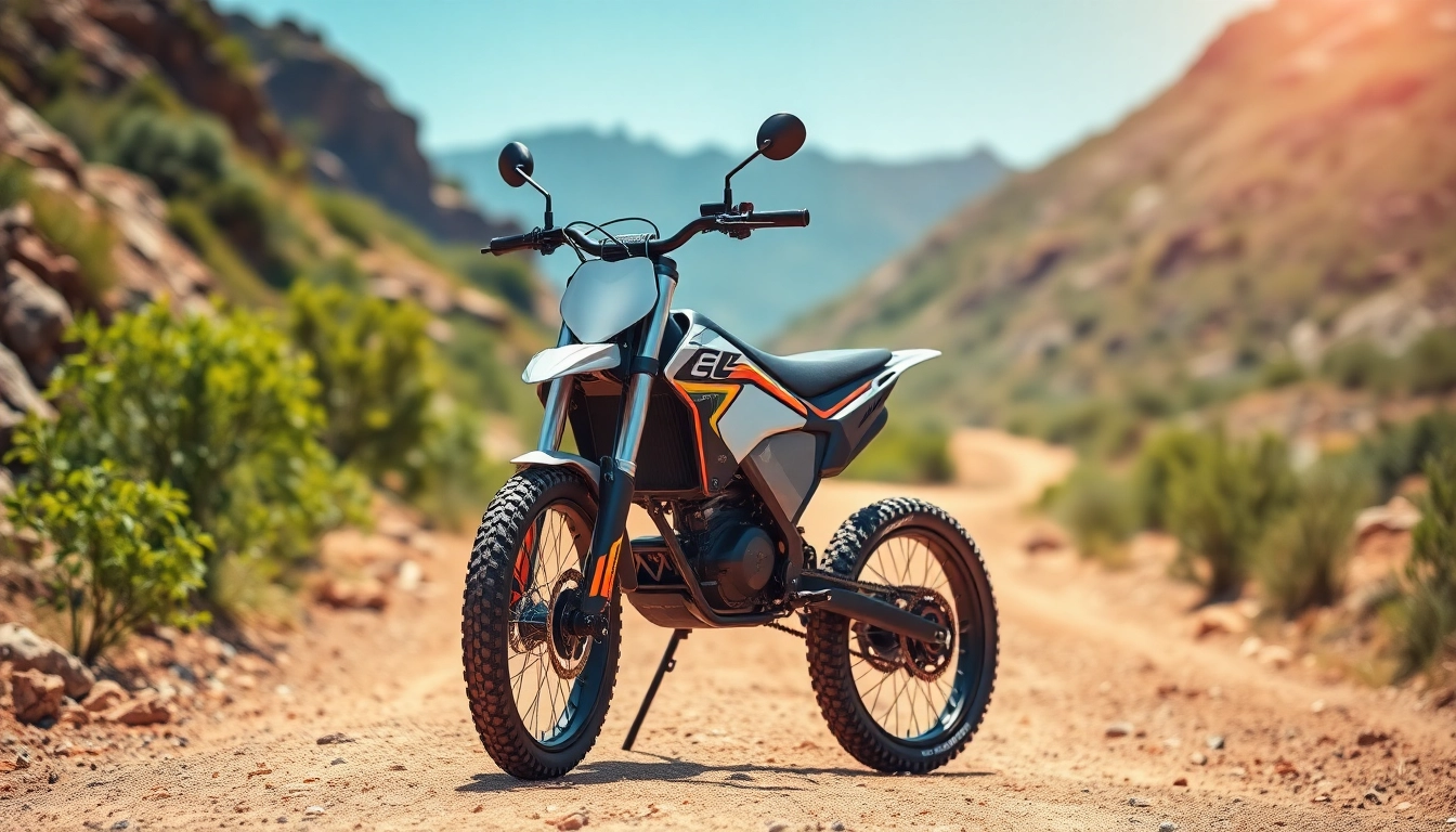 E Ride Pro S electric dirt bike ready for adventure in a vibrant outdoor setting.