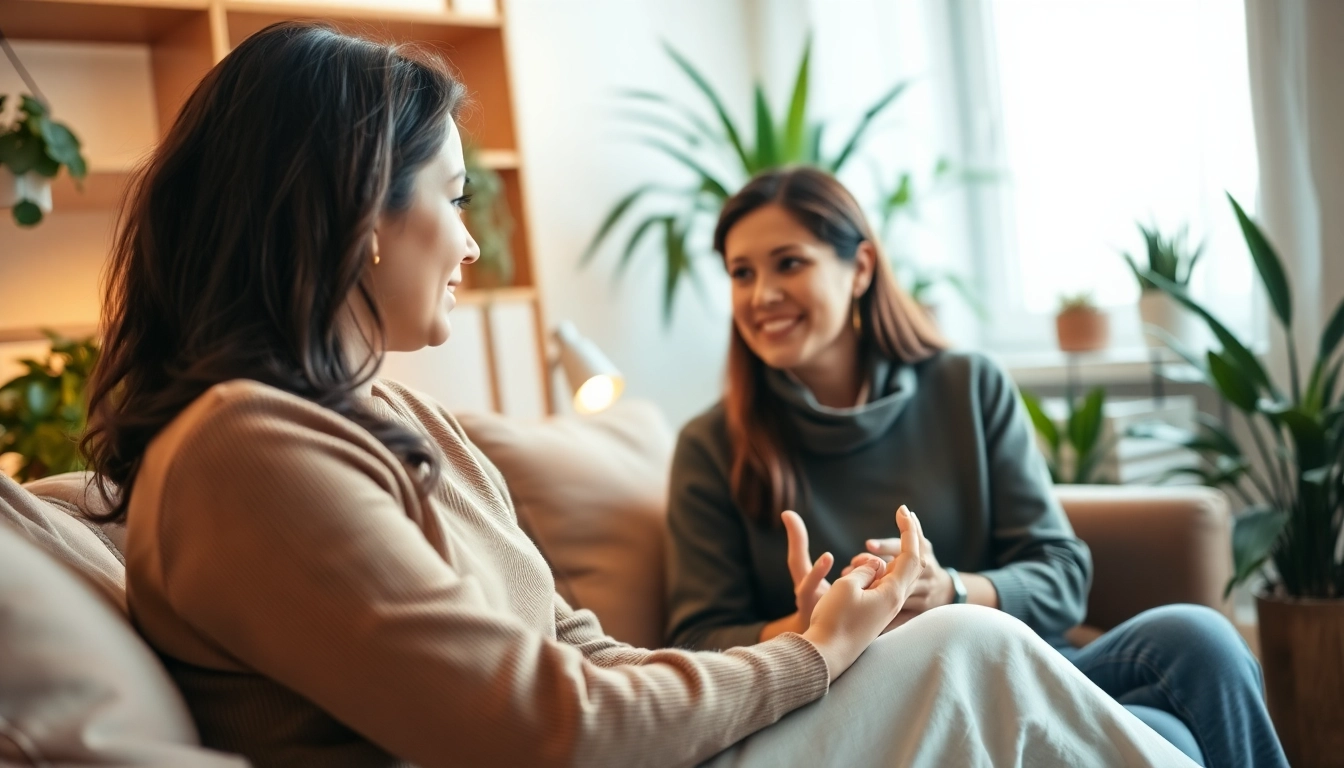 Addressing anxiety in a supportive therapist-client conversation in a cozy office setting.