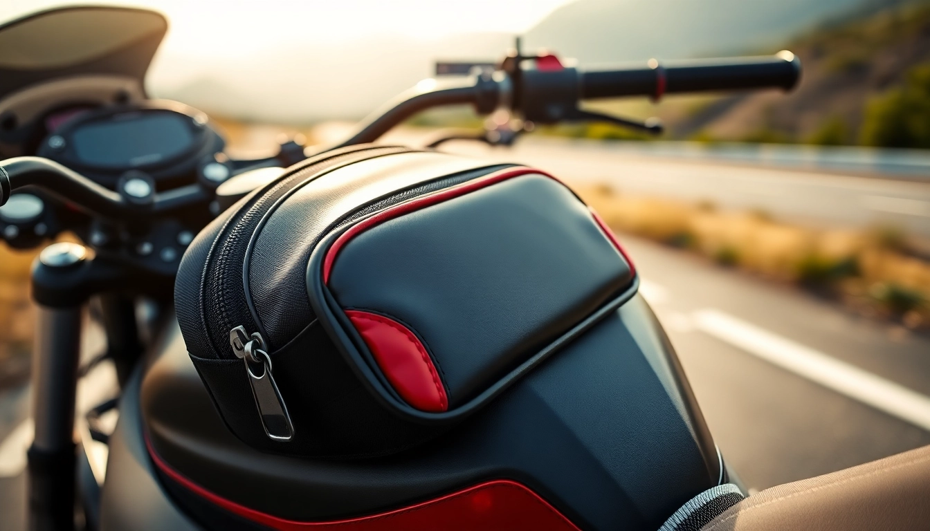 Enhance your ride with a small motorcycle tank bag highlighting features and style.
