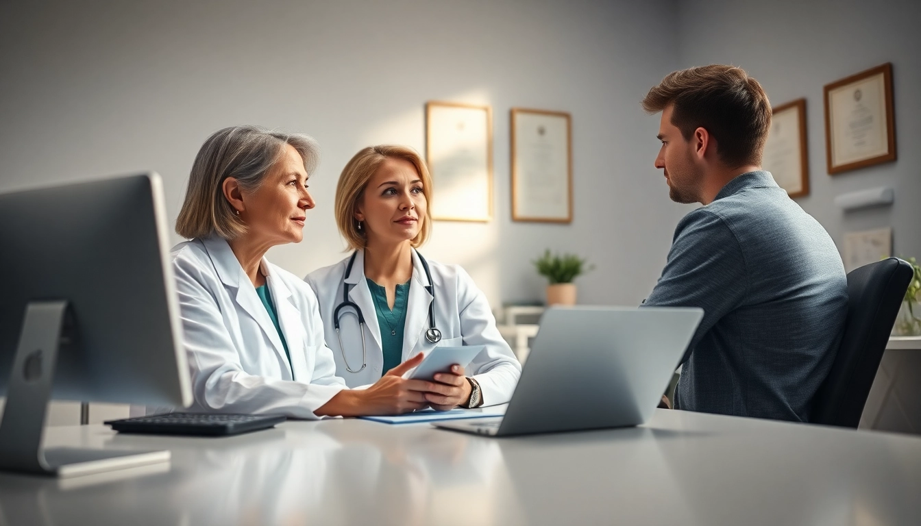 Consultation with a physician showcasing medical parker expertise in a professional atmosphere.