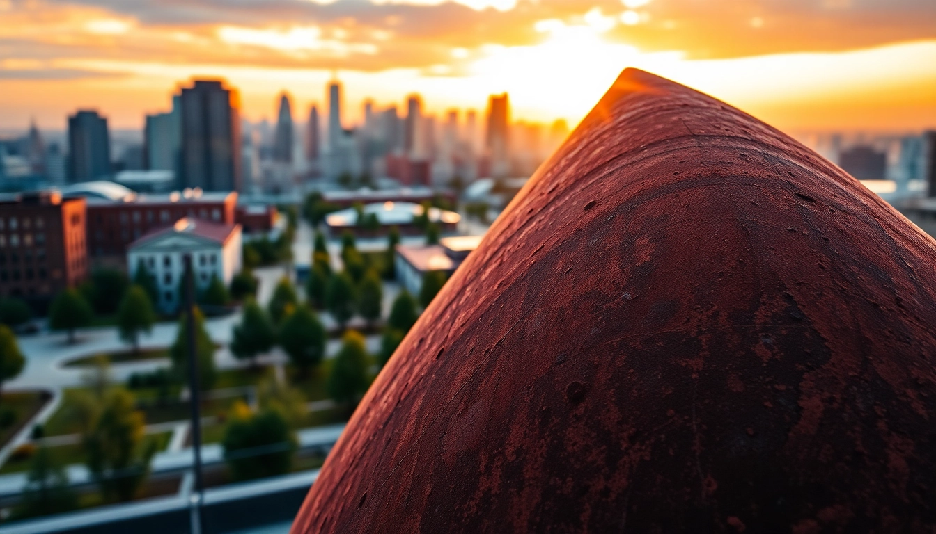 Acier corten sculptures showcasing vibrant rust colors in a modern urban setting.
