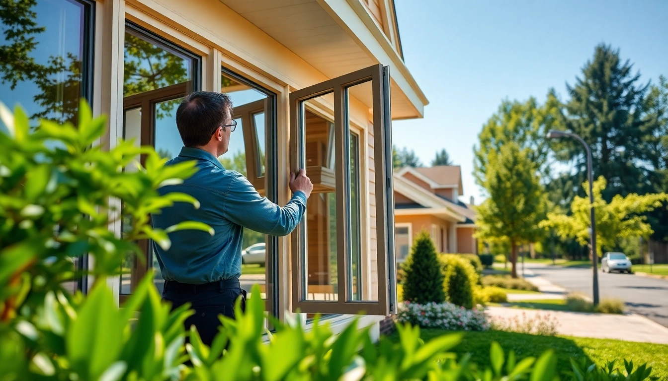 Window replacement Tigard Oregon installation showcasing a technician fitting modern windows in a home.